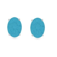 CT кръгли изрязани шпилки Сини симулирани тюркоаз 14k Обеци от бяло злато се натискат назад