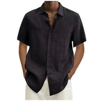 Ризи с късо ръкав за мъже за ежедневни летни копчета надолу ленени ризи с къс ръкав памучен плаж върхове черни m