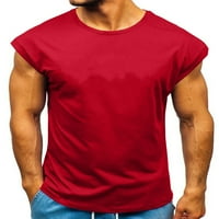 Мъжки лятна модна кръгла шия с къс ръкав твърд цвят свободна тениска