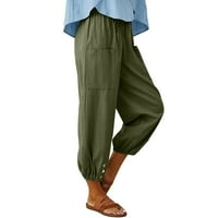 Baywell женски панталони летни ширини на краката каприс еластичен памук с висока талия памук с джобове зелени S-4XL
