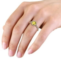Жълт сапфир и диамант Si2-I1, G-H Halo годежен пръстен 1. CT TW в 14K розово злато.size 7.5