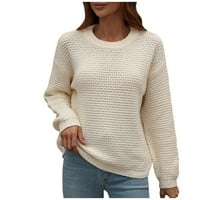 Женска есенна мода, дълги пуловерни пуловери за жени светли женски есен и зимен солиден кръгъл ръкав с плетен пуловер пуловер цвят цвят пуловер на врата пуловер