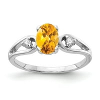 Солиден 14K бяло злато 7x овален цитрин жълт ноември Gemstone диамантен годежен пръстен размер