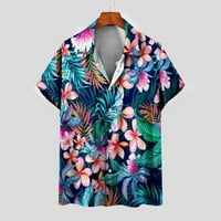 Хавайски ризи за мъже винтидж копче с къс ръкав надолу по палмово дърво отпечатък отгоре ежедневни тропически плажни риза сваляне на яка боулинг риза