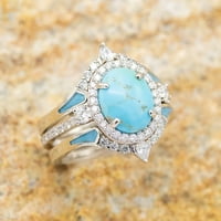 Sterling Silver Natural Gemstone Diamond Set Ring Прости модни бижута Популярни аксесоари