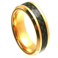 Жълто злато, покрито с високо лак с черни въглеродни фибри в инкрустация на сватбена лента за сватбена лента за мъже или дами