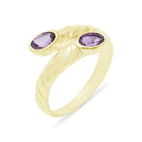 Британски направени 14K жълто злато естествено аметист женски лентен пръстен - Опции за размер - 10. - Опции за размер - размери до налични