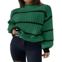 Небрежни раирани каросерии пуловери с дълъг ръкав тъмнозелени жени пуловери