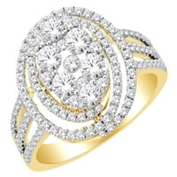 Овален клъстер годежен сватбен пръстен в 14K жълто злато с 1. CT кръгъл бял естествен диамант с размер на пръстена-12