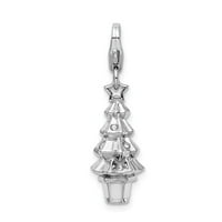 Mia Diamonds Sterling Silver с Rhodium-Slated Swarovski Crystals Christmas Tree с очарование на закопчалка с омари
