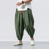 Гувпев Мъжки модни ежедневни разхлабени панталони с минимализъм Широки крак еластични панталони - армия зелено xxxxll