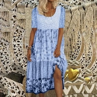 Сайхи женски бохемски флорален щампа кръгла шия късо ръкав плаж разточен парти макси рокля памук v рокля в шията