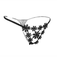 Секси дантелени бродирани G-струни ремъци за жени флорални T-back бикини с ниска талия бельо с черни черни