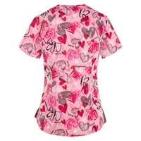 Дамски блузи с къси ръкави жени плюс блуза модни графични щампи летни ризи с v-образно деколте върхове розови xxxl