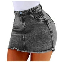 pxiakgy поли за жени жени модни летни къси дънки деним женски джобове Измийте деним мини поли сиво + 3XL