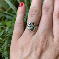 Zuni Sterling Silver & Green Opal Bear Paw Ring