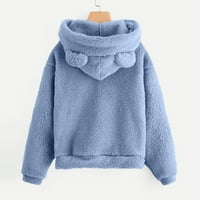Tdoqot женска мека качулка с предни джобове- разхлабена ежедневна пуловер плътно цвят дълъг ръкав с качулка суичър за шия синьо xxl