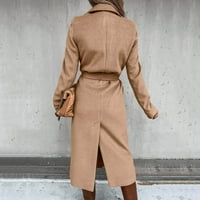 Зимни палта за жени женско вълнено палто блуза тънко палто окоп дълъг яке дами тънки дълъг колан елегантен гащеризон khaki + l