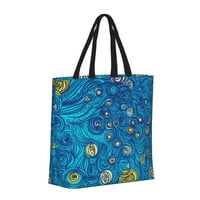 Синя абстрактна линейна арт модел голяма чанта за тота, леки плаж с цип