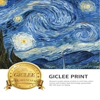 - Звездна нощ - Винсент Ван Гог. Giclee Print на платно със съвпадение на Art Golden-Relief в рамка. Общо с размер на рамката: 30x26