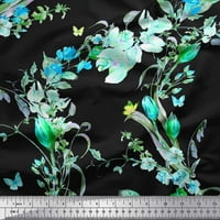 Soimoi Green Cotton Voile Fabric Insect & Wild Flower Print Fabric край двора