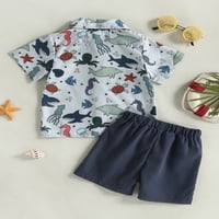 Wassery Kids Boys Shorts Комплект рибен принт Лапета риза с къси ръкави и еластични къси панталони малки деца летни ежедневни дрехи тоалети 1-6t