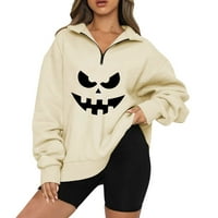 Върхове за дамски печат извън по -голяма половина цип пуловер суичър с дълъг ръкав четвърт цип качулка пуловер тийнейджърки есен блуза дрехи