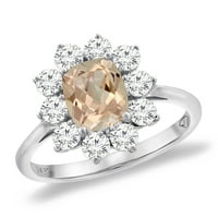 14k бяло златен диамант естествен морганит годежен пръстен възглавница, размер 8