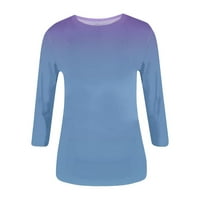 Небрежни върхове за жени прилягат на моден ежедневен темперамент нередовен цвят пачуърк отпечатани седем четвърт ръкав блуза дами топ син XL