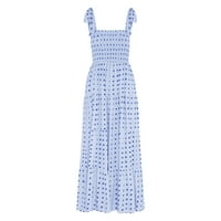 Дамски рокли Clearance без ръкави A-Line Дължина на глезена Модна халтер отпечатана лятна рокля светло синьо xl
