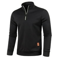 Jsaierl Fleece Sweatshirt for Men Stand Collar Quarter Zip Pullover Топ дълъг ръкав твърда уютна пуловерна риза
