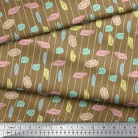 Soimoi Brown Rayon Fabric Crystals & Stripe Decor Fabric Printed Bty Wide