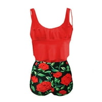 Bikini Ruffle Print покрива корема и показва тънки разцепени жени червени 3xl бански костюми