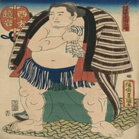 Борецът на Сумо Кагамиива от западната страна c. Печат на плакат от Utagawa Toyokuni