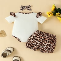 Arvbitana 0- месеца бебе момичета лятно облекло писмо леопардов печат с къс ръкав и еластични къси ленти за глава