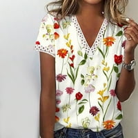 Awdenio Clearance Дамски ризи за лятото на женския моден печат ежедневно V-образно деколте дантела с къси ръкави свободни тениски върхове