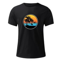 Небрежни ризи за мъже спокойни годни 3d залез палмово плаж плаж цифров печат Крюнек с къс ръкав Тий Топ свободно време лятна дишаща риза Блуза Черна XL