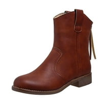 Zunfeo Mid-Calf Boots for Women Vintage Classic Briding Boots Trendy Pointy Toe Fall Winter Cowboy Boots- Нов разрешение за пристигане кафяв 5.5