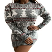 Мубинео жени коледни пуловери Сладки Санта печат с дълъг ръкав кръгла врата пуловер ежедневни върхове