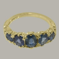 Британски направен 9k жълто златен пръстен с естествен сапфирен женски лентен пръстен - Опции за размер - размер 4
