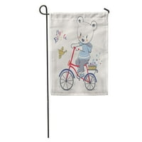 Очарователно сладко малко мече езда велосипед карикатура бебе празник поздрав градина флаг декоративен флаг къща банер