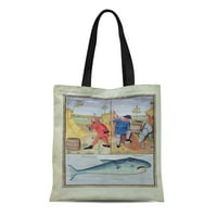 Платно тотална чанта Robinet от Книгата на простия тест 15 -та риба многократна чанта за чанта за рамо раменни чанти за пазаруване