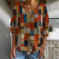 Ретро мода жени ежедневни тениски винтидж етнически модерен печат ръкав пуловер на блуза върхове