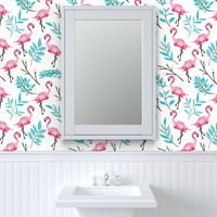 Peel & Stick Wallpaper 9ft 2ft - Pink Flamingos Flamingo Palm Kids Custom Подвижен тапет от Spoonflower