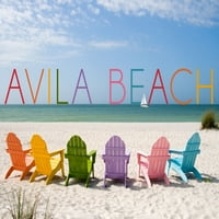 Avila Beach, Калифорния, цветни плажни столове