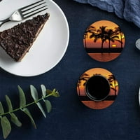 Хавайски плаж кокосово дърво залез комплект от кръгло влакчета за напитки, абсорбиращи керамични каменни камъни чаша постелка с коркова база за домашна кухненска стая масичка за кафе бар декор