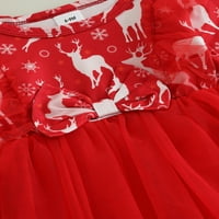 wybzd бебе момичета есенна коледна червена рокля лос печат с дълъг ръкав екипаж на шията тюл пачуърк мрежест рокля месеци- години