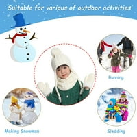 Бебе зимна шапка шал шал ръкавици комплект плетен руно, облицована шапка с помпом обрат на плитка на открито топла шапка за 2-годишни деца момчета момичета