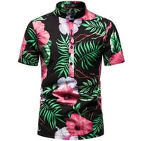 Мъжки къса стойка яка ежедневна риза Хавайски плаж с късо ръкави флорална риза