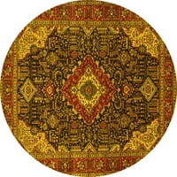 Ahgly Company Indoor Round Medallion Yellow Traditional Area Rugs, 3 'Round